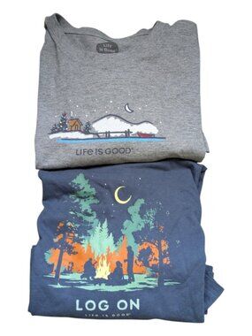 Bundle Two (2) Life is Good Long Sleeve Crusher Tees Grey/Blue Size XL